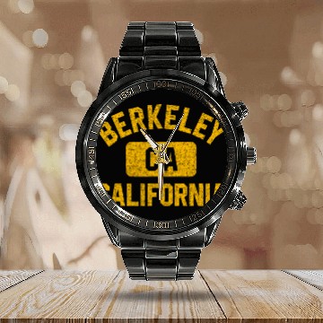 Discover Berkeley CA California Gym Style Distressed Amber Print Calendar Steel Band Watch