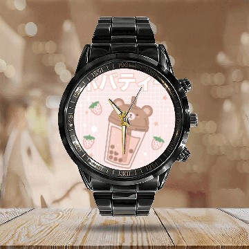 Discover Bubble Milk Tea Boba Cute Bear Kawaii Aesthetic Calendar Steel Band Watch