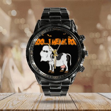 Discover Ghost Cow Moo I Mean Boo Pumpkin Moon Halloween Calendar Steel Band Watch
