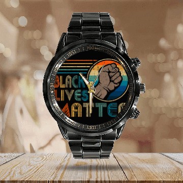 Discover Black Lives Matter BLM Retro Black Calendar Steel Band Watch
