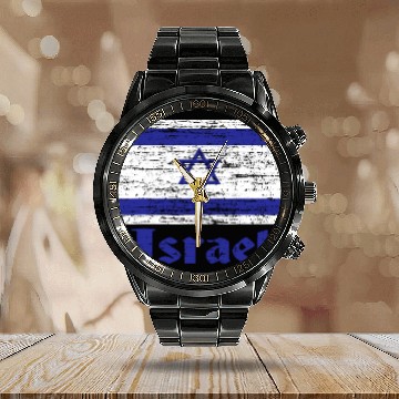 Discover Flag of Israel Calendar Steel Band Watch