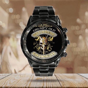 Discover I Am A Grumpy Old Mechanic Calendar Steel Band Watch