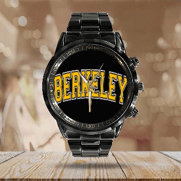 Discover Berkeley California CA Varsity Style Amber Calendar Steel Band Watch