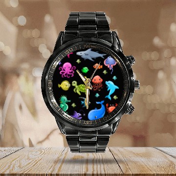 Discover Animals Ocean Creatures Clownfish Calendar Steel Band Watch