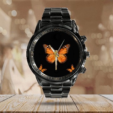 Discover Monarch Butterfly Celestial Butterfly Sun Moon Phase Gift Calendar Steel Band Watch