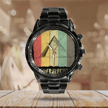 Discover Giza Pyramids Ancient Egyptian Architecture Calendar Steel Band Watch