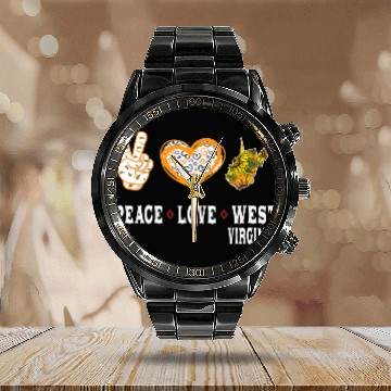 Discover Peace love West Virginia State Sunflower Calendar Steel Band Watch