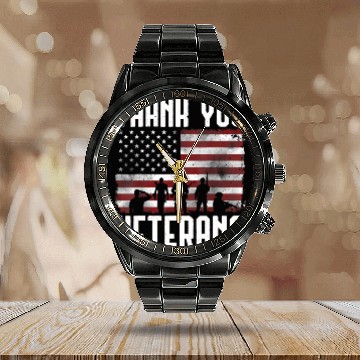 Discover Thank You Veterans Calendar Steel Band Watch