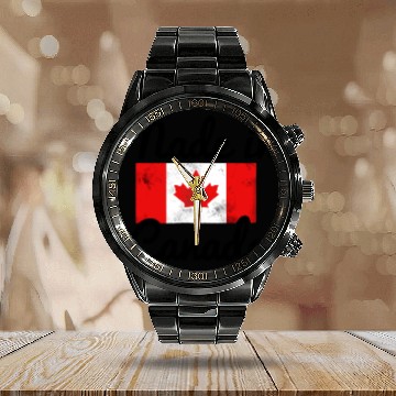 Discover Canada Flag Calendar Steel Band Watch Vintage Made in Canada