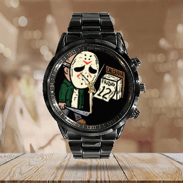 Discover Friday 12th Funny Halloween Horror Movie Humor Calendar Steel Band Watch