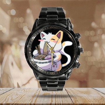 Discover Ramen Cat TTank Top Kawaii Anime Calendar Steel Band Watch Japanese Calendar Steel Band Watch