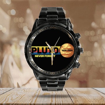 Discover Pluto Never Forget Science Space Retro Calendar Steel Band Watch