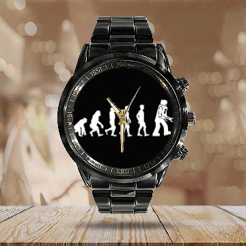 Discover Funny Tees - Ape, Monkey, Man to Robot Evolution Calendar Steel Band Watch