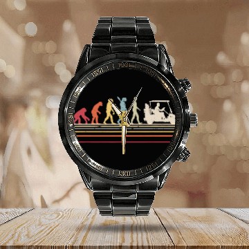Discover Funny Golf Calendar Steel Band Watch. Retro Style Evolution Of Man Calendar Steel Band Watch