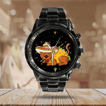 Discover Cute Cat THoodie, Tacocat Spelled Backwards is Taco Cat Calendar Steel Band Watch