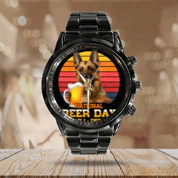 Discover Drink Beer And Hang With My German Shepherd Dog Lover Calendar Steel Band Watch