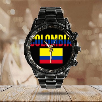 Discover Colombia Country Flag Calendar Steel Band Watch