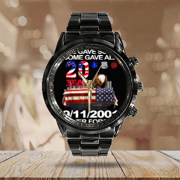 Discover Never Forget 9-11-2001 20th Anniversary Firefighters Calendar Steel Band Watch