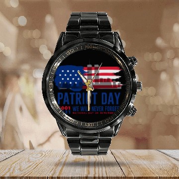 Discover Patriot Day 20th Anniversary Never Forget Calendar Steel Band Watch