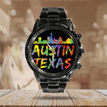 Discover Austin Texas Skyline Calendar Steel Band Watch