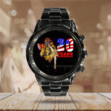 Discover Never Forget 9-11-2001 20th Anniversary Firefighters Calendar Steel Band Watch