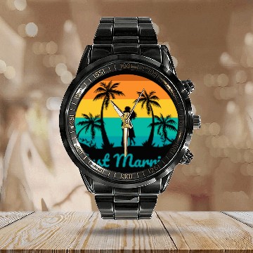 Discover Just Married Calendar Steel Band Watch Couple Honeymoon Matching Tropical Paradise