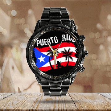 Discover Distressed Style Puerto Rico Frog Calendar Steel Band Watch