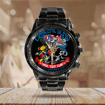 Discover Grateful Dead Vintage style Calendar Steel Band Watch