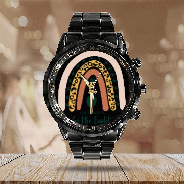 Discover Be The Light Boho Rainbow Christian Scripture Religious Calendar Steel Band Watch