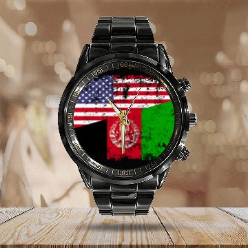 Discover Usa Afghanistan Flag Calendar Steel Band Watch