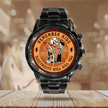Discover Electricity will kill you - remember kids classic #3 - Reddy Kilowatt - Calendar Steel Band Watch