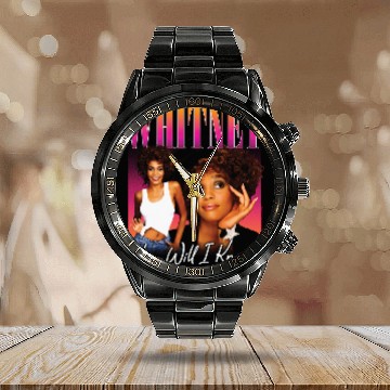 Discover Whitney Houston Women's Baseball Jerseys How Will I Know Cover Black Graphic Baseball Jerseys Calendar Steel Band Watch