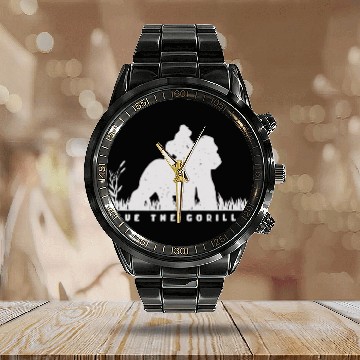Discover Save the Gorillas Mama & Baby Gorilla Calendar Steel Band Watch