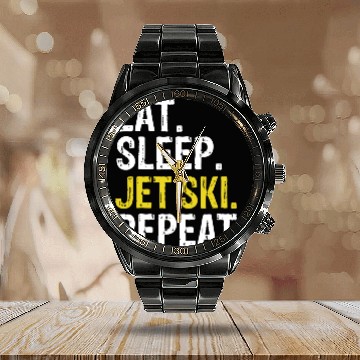 Discover Eat Sleep Jet Ski Repeat Gift Skiing Calendar Steel Band Watch