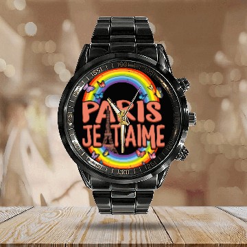 Discover Paris je t'aime I Love Eiffel Tower Calendar Steel Band Watch