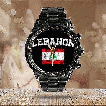 Discover Vintage Flag Lebanon Calendar Steel Band Watch