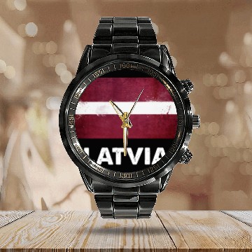 Discover Latvia Flag Calendar Steel Band Watch