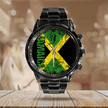 Discover Jamaican Flag Vintage Distressed Calendar Steel Band Watch