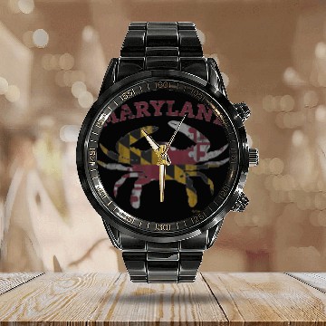 Discover Maryland State Blue Crab Pride Flag Calendar Steel Band Watch