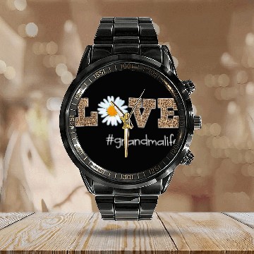 Discover Love Grandma Life Daisy Art Classic Calendar Steel Band Watch