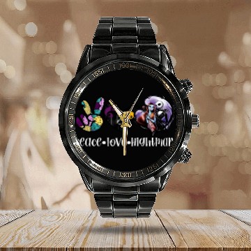 Discover Peace Love Night Mare Calendar Steel Band Watch