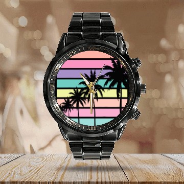 Discover Pastel Calendar Steel Band Watch Palm Tree Vacation Beach