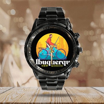 Discover Albuquerque New Mexico 80s Retro Calendar Steel Band Watch
