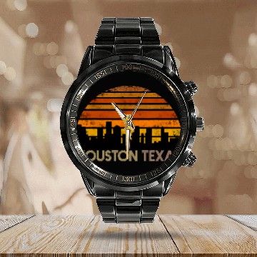 Discover Houston Texas Vintage Calendar Steel Band Watch