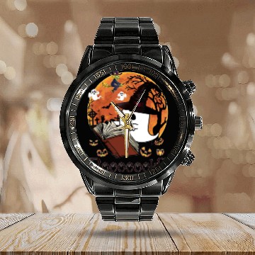 Discover Booooks! Ghost Reading Books Halloween Calendar Steel Band Watch
