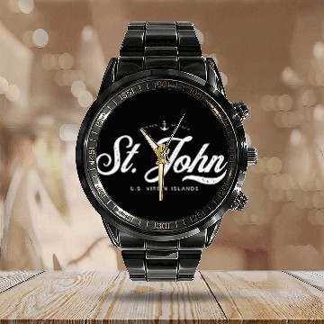 Discover St. John USVI Vintage Calendar Steel Band Watch