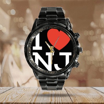 Discover I Love NJ Heart Calendar Steel Band Watch