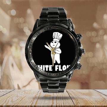 Discover White Flour Funny Calendar Steel Band Watch