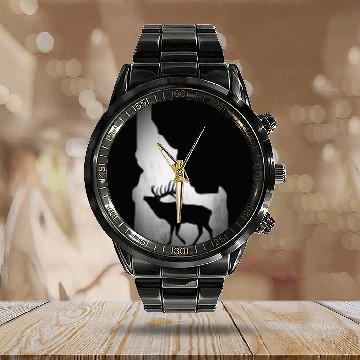 Discover Idaho Elk Hunting Calendar Steel Band Watch