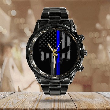Discover Mini Punisher Thin Blue Line Men's Performance Calendar Steel Band Watch